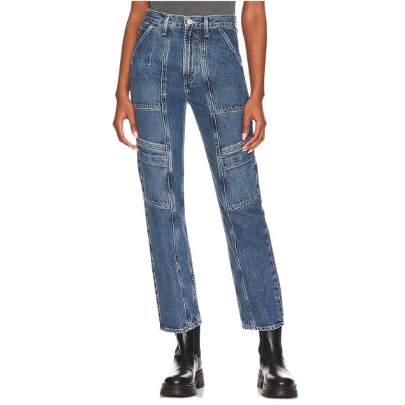 AGOLDE Cooper Cargo Jeans in Regulation Medium Wash 100% Cotton Women's 27 - Picture 1 of 7